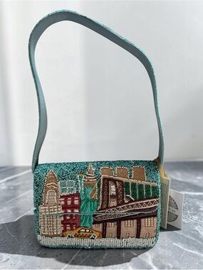 Handcrafted In India New York City Teal Beaded Bag NWT